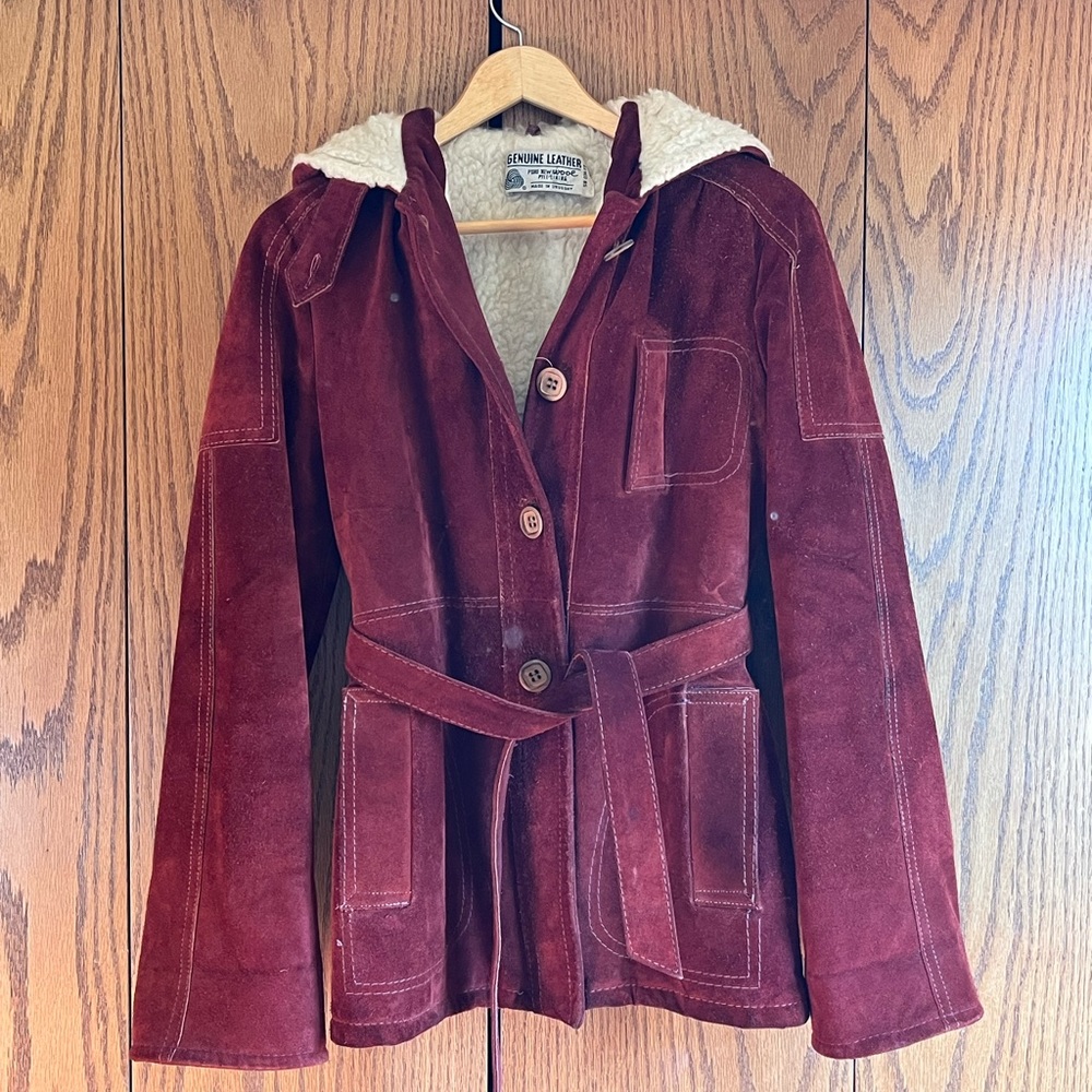 Vintage 70’s Women’s Genuine Suede & Wool Jacket Coat Red Rust Burgundy